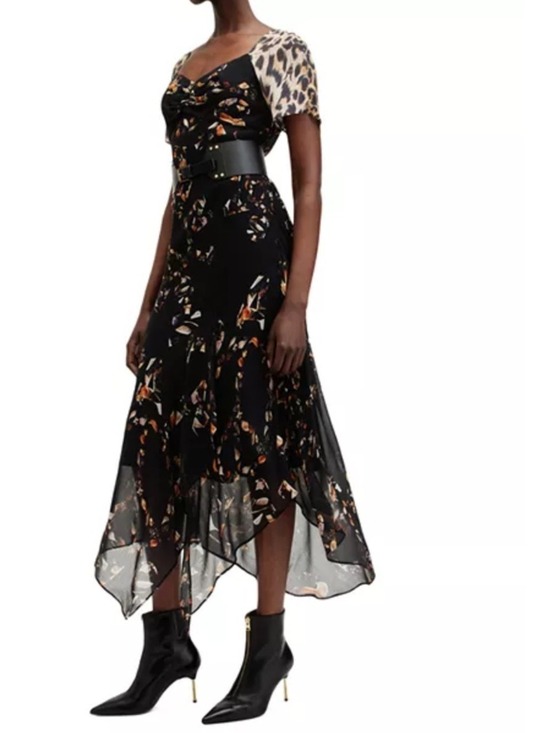 All Saints Dresses & Skirts - AllSaints Black Floral & Leopard Mixed-Print Midi Dress